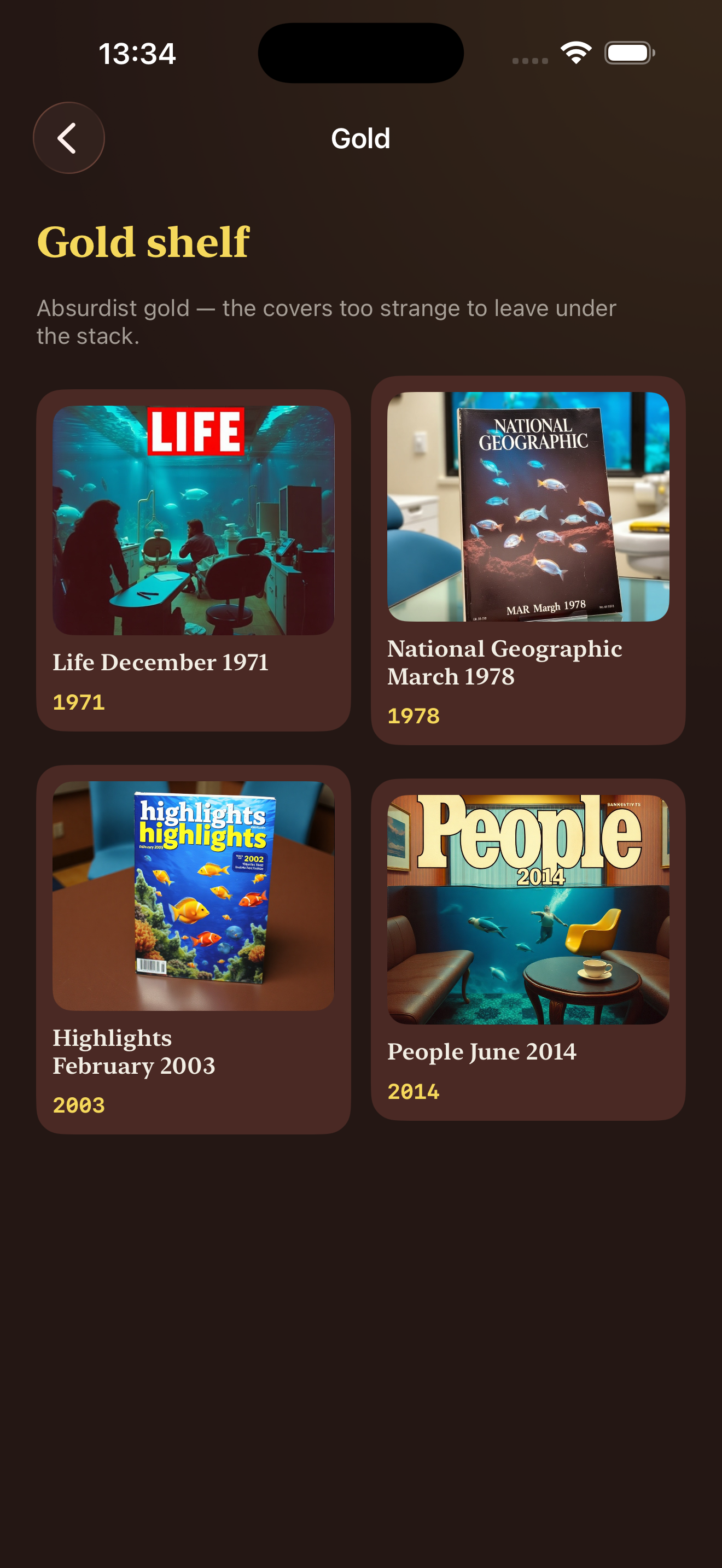 Gold shelf of marked absurd covers